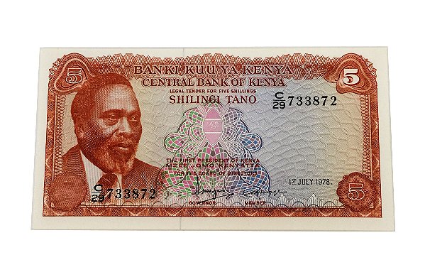 Cédula Antiga de Quênia 5 Shillings 1978