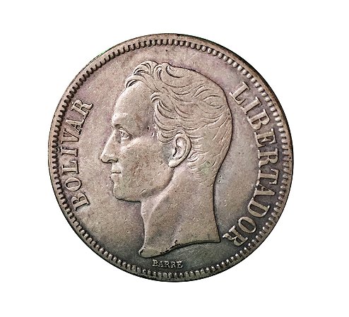 Moeda Antiga da Venezuela 5 Bolivares 1936 (Gram 25)