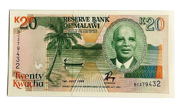 Cédula Antiga de Malawi 20 Kwacha 1993