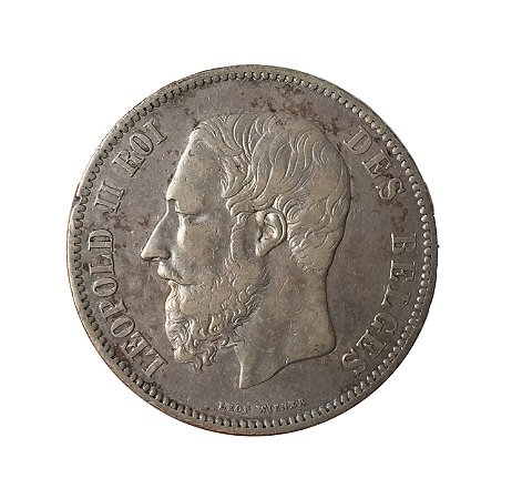 Moeda Antiga da Bélgica 5 Francs 1868