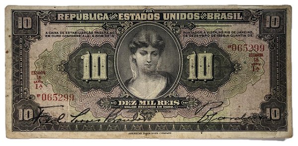 Cédula Antiga do Brasil 10 Mil Réis 1927
