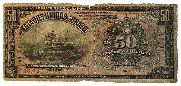 Cédula Antiga do Brasil 50 Mil Réis 1908 - RARA
