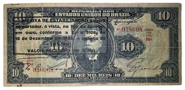 Cédula Antiga do Brasil 10 Mil Réis 1926 - Aproveitada