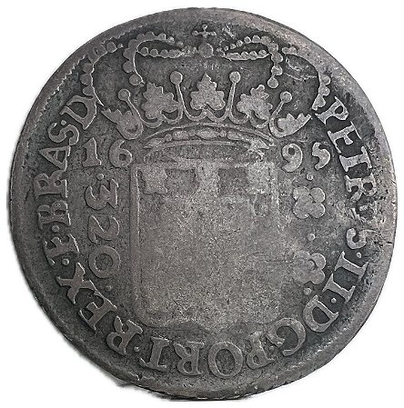 Moeda Antiga do Brasil 320 Réis 1695 - Coroa Larga