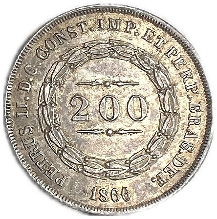 Moeda Antiga do Brasil Império 200 Réis 1866