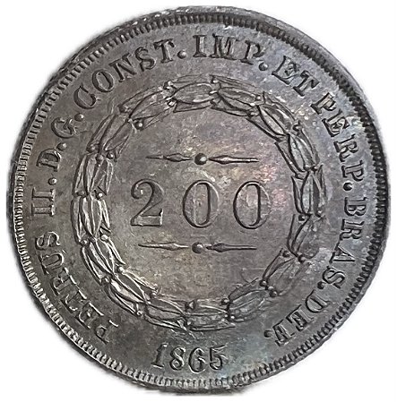 Moeda Antiga do Brasil Império 200 Réis 1865
