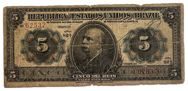 Cédula Antiga do Brasil 5 Mil Réis 1913