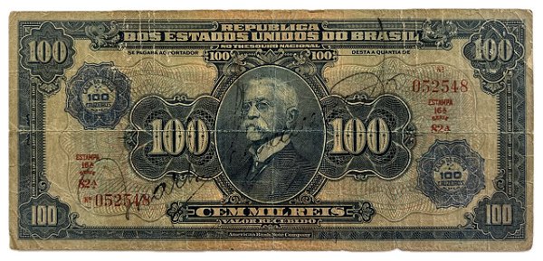 Cédula Antiga do Brasil 100 Mil Réis 1942 - Carimbo de 100 Cruzeiros