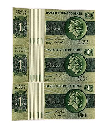 03 Cédulas Antigas do Brasil 1 Cruzeiro 1980 sequenciadas