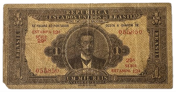Cédula Antiga do Brasil 1 Mil Réis 1923