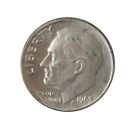 Moeda Antiga dos Estados Unidos One Dime 1965 - Roosevelt Dime