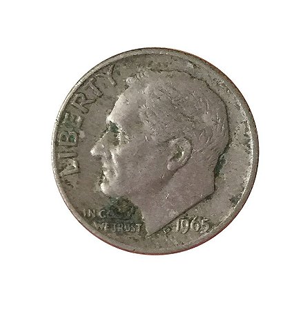 Moeda Antiga dos Estados Unidos One Dime 1965 - Roosevelt Dime