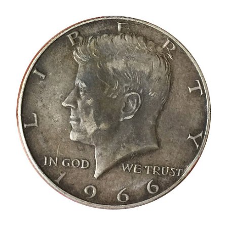 Moeda Antiga dos Estados Unidos Kennedy Half Dollar 1966