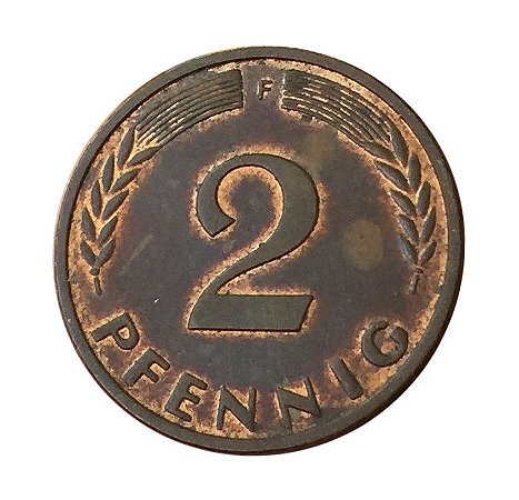 Moeda Antiga da Alemanha 2 Pfennig 1967 F