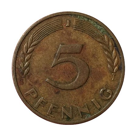 Moeda Antiga da Alemanha 5 Pfennig 1969 J