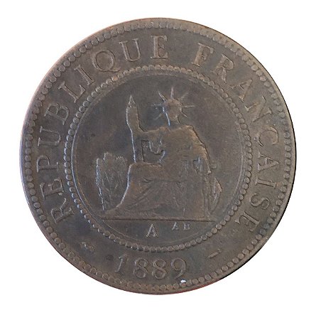 Moeda Antiga da Indochina Francesa 1 cent 1889