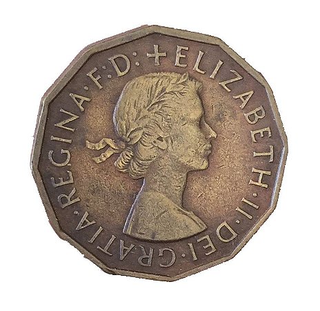 Moeda Antiga da Inglaterra Three Pence 1955