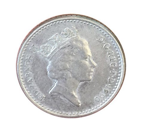 Moeda Antiga da Inglaterra 5 Pence 1990