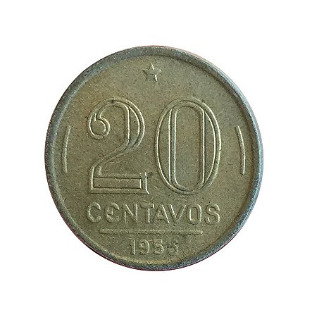 Moeda Antiga do Brasil 20 Centavos de Cruzeiro 1955 - Ruy Barbosa