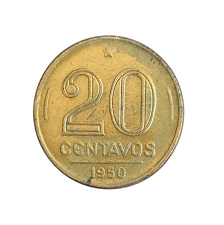 Moeda Antiga do Brasil 20 Centavos de Cruzeiro 1950 - Ruy Barbosa