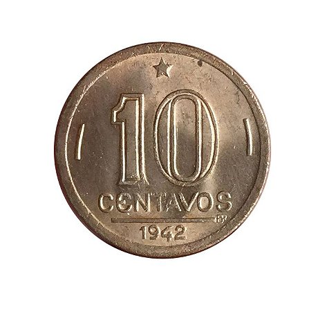 Moeda Antiga do Brasil 10 Centavos de Cruzeiro 1942 - Getúlio Vargas