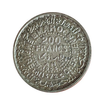 Moeda Antiga de Marrocos 200 Francs 1953