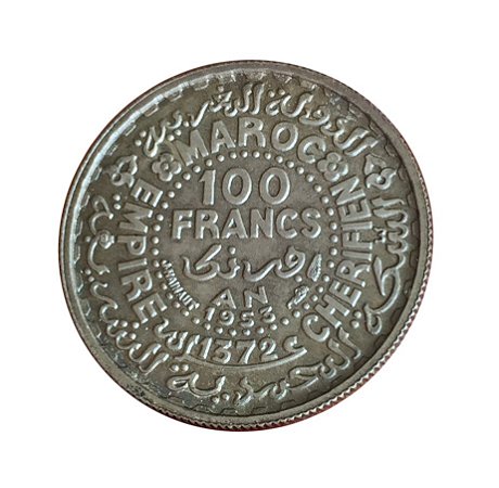 Moeda Antiga de Marrocos 100 Francs 1953