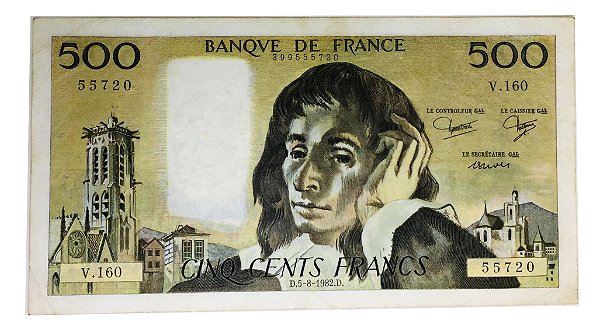 Cédula Antiga da França 500 Francs 1982