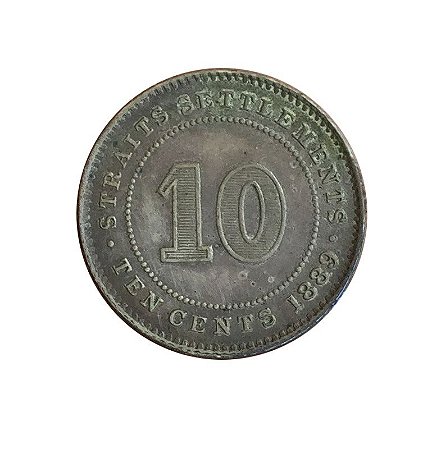 Moeda Antiga de Straits Settlements 10 Cents 1889
