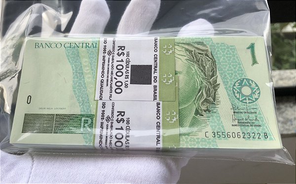 Lote com 100 Cédulas Antigas do Brasil 1 Real 2003 - Estampa CB