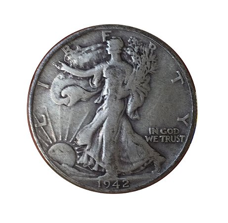 Moeda Antiga dos Estados Unidos Half Dollar 1942 D - Walking Liberty