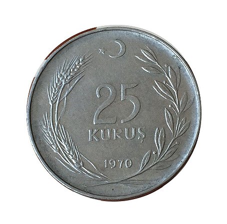 Moeda Antiga da Turquia 25 Kurus 1970