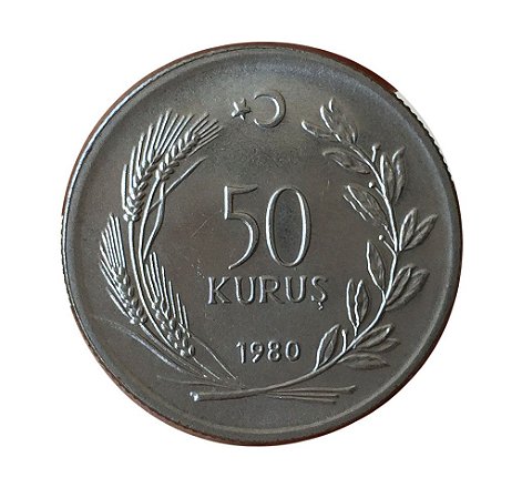 Moeda Antiga da Turquia 50 Kurus 1980 - F.A.O Planejamento Familiar