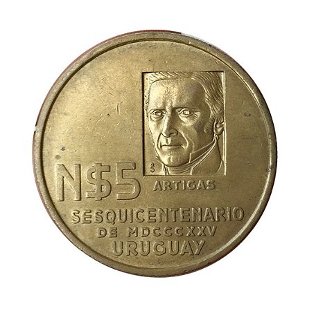 Moeda Antiga do Uruguai 5 Nuevos Pesos ND(1975)Sº