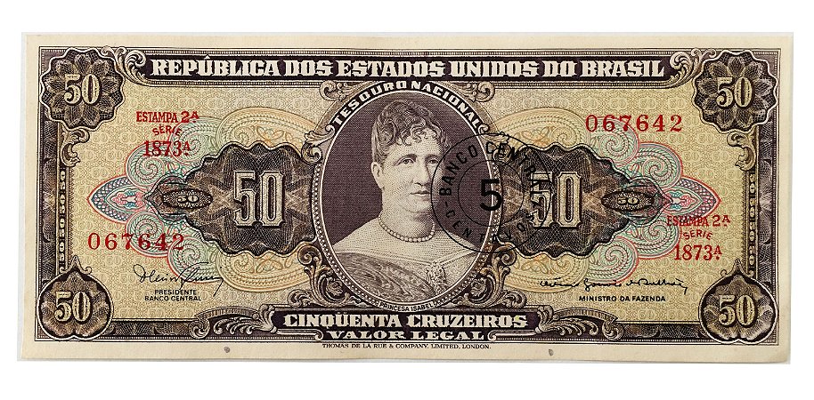 Cédula Antiga do Brasil 5 Centavos de Cruzeiro 1967 - Princesa Isabel