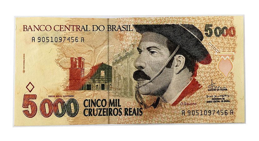 Cédula Antiga do Brasil 5000 Cruzeiros Reais 1993 - O Gaúcho