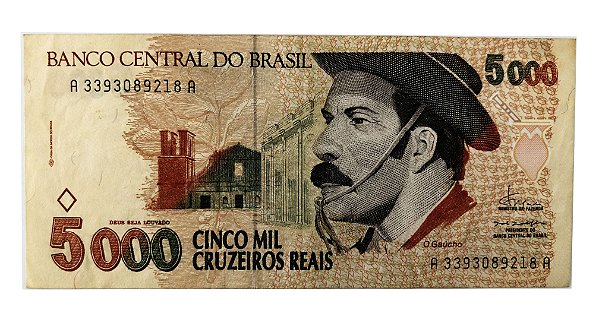 Cédula Antiga do Brasil 5000 Cruzeiros Reais 1993 - O Gaúcho