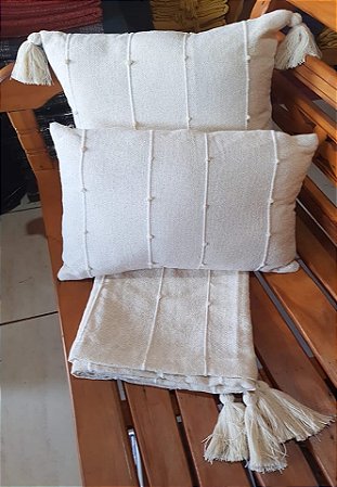Jogo Manta Decorativa Boho mais Duas Capas Almofadas 100% Algodão