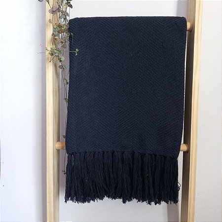 Manta Decorativa Boho Escama Algodão Marinho