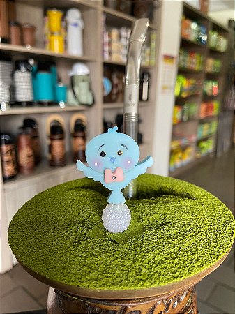 ENFEITE CHIMARRAO PEROLA E BISCUIT PÁSSARO AZUL