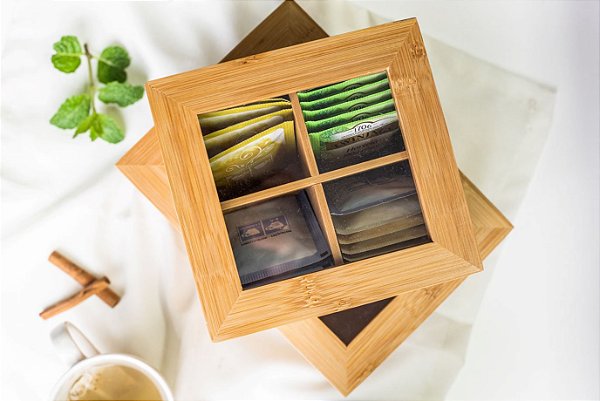 Porta Chá de Bambu com 4 Divisórias e Visor YOI 8108010032