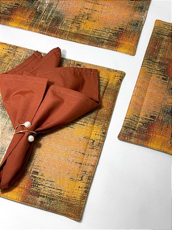 Kit 4 Jogos Americano Textura Marron Matelassado Ret 44x32 Organize-it 13247