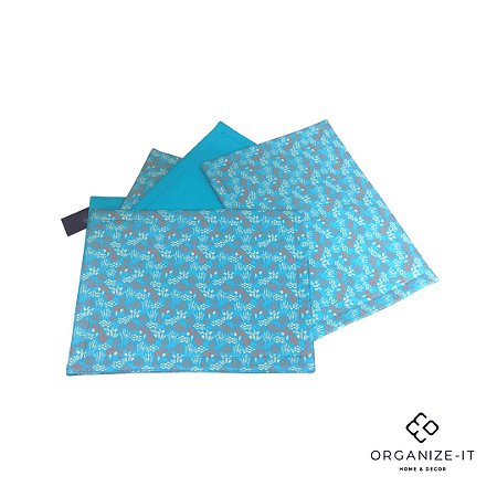 Jogo Americano Azul com Flores Matelassado Ret 44x32 1Un Organize-it 13253