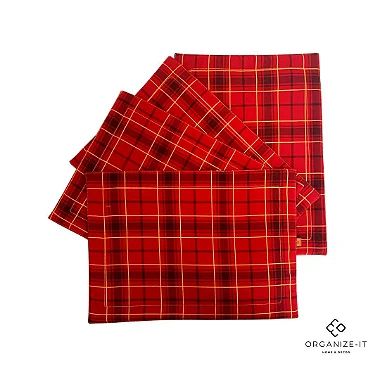 Kit 4 Unid. Jogo Americano Vermelho Xadrez Natal 44x32 + Organizador 13205