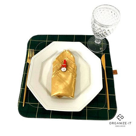 Kit 4 UNID. Jogo Americano Verde Xadrez NATAL 34x34 + Organizador 13273