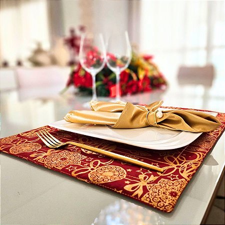 Kit 4 Pçs Jogo Americano Vermelho Natal 44x32 + Organizador 13206