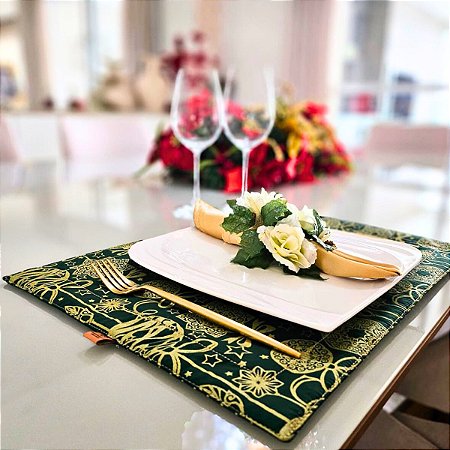 Kit 4 Pçs Jogo Americano de Natal Verde Retangular 44x32 + Organizador Organize-it 13208