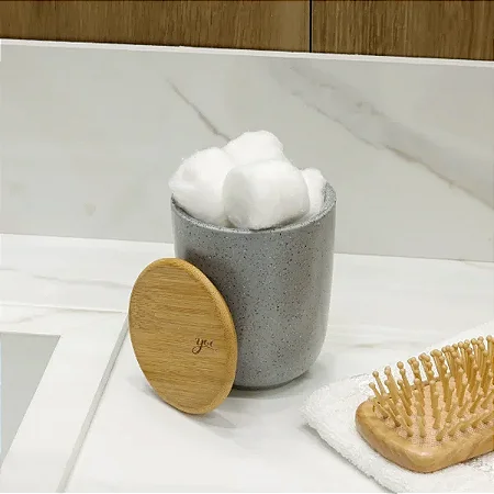 Porta Algodão/Tampa Bambu Osaka Reativo Cinza YOI 810300376