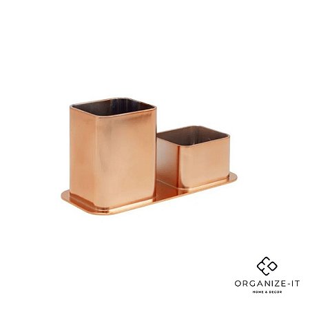 Porta Canetas Duplo Metalizado Rosê 3030.RG