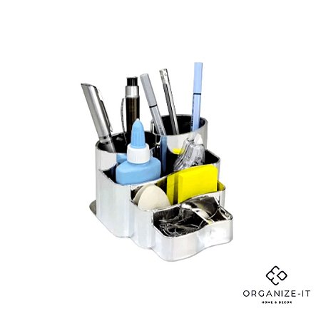 Porta Canetas Metalizado Prata 3005.O